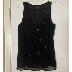 Forever 21 black chiffon double layer beaded tank blouse top size small
